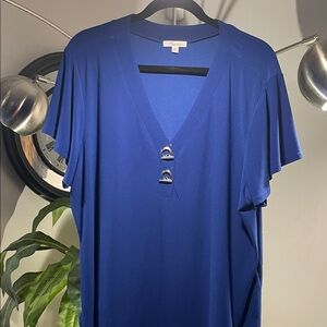 89th & Madison Deep Blue V-Neck Blouse